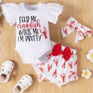 Feed Me Crawfish & Tell Me I'm Pretty outfit with tie/bow included